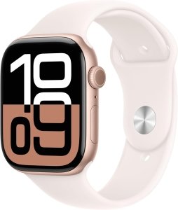 Apple Watch Series 10 [GPS + Cellular, inkl. Sportarmband M/L blassrosa] 46mm Aluminiumgehäuse roségold – Refurbished – Produktansicht