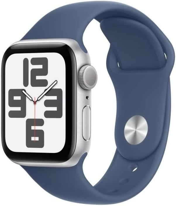 Apple Watch SE 2 (2022) [GPS, inkl. Sportarmband denim S/M] 40mm Aluminiumgehäuse silber – Refurbished – Produktansicht
