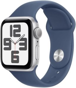 Apple Watch SE 2 (2022) [GPS, inkl. Sportarmband denim S/M] 40mm Aluminiumgehäuse silber – Refurbished – Produktansicht