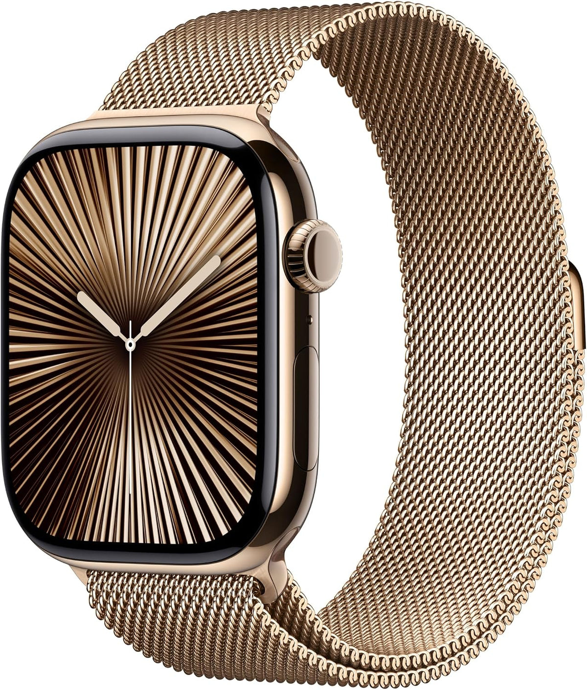 Apple Watch Series 10 [GPS + Cellular, inkl. Milanaise-Armband M/L gold] 46mm Titangehäuse gold – Refurbished – Produktansicht