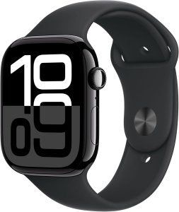 Apple Watch Series 10 [GPS, inkl. Sportarmband S/M schwarz] 46mm Aluminiumgehäuse diamantschwarz – Refurbished – Produktansicht