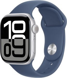 Apple Watch Series 10 [GPS, inkl. Sportarmband M/L denim] 42mm Aluminiumgehäuse silber – Refurbished – Produktansicht