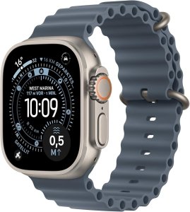 Apple Watch Ultra 3 [GPS + Cellular, inkl. Ocean Armband maritimblau] 49mm Titangehäuse natur – Refurbished – Produktansicht