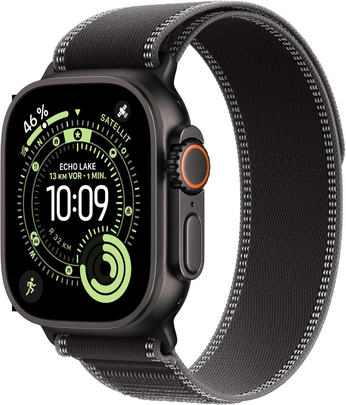 Apple Watch Ultra 3 [GPS + Cellular, inkl. Trail Loop M/L schwarz/kohlegrau] 49mm Titangehäuse schwarz – Produktansicht