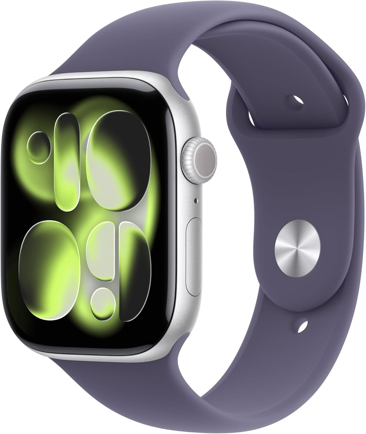 Apple Watch Series 11 [GPS, inkl. Sportarmband S/M violett] 46mm Aluminiumgehäuse silber – Produktansicht
