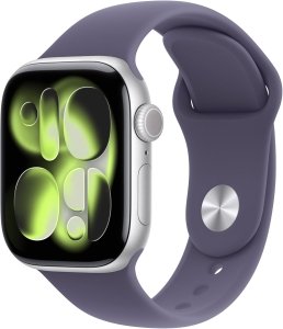 Apple Watch Series 11 [GPS, inkl. Sportarmband M/L violett] 42mm Aluminiumgehäuse silber – Refurbished – Produktansicht
