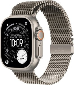 Apple Watch Ultra 3 [GPS + Cellular, inkl. Milainaise-Armband M natur] 49mm Titangehäuse natur – Refurbished – Produktansicht