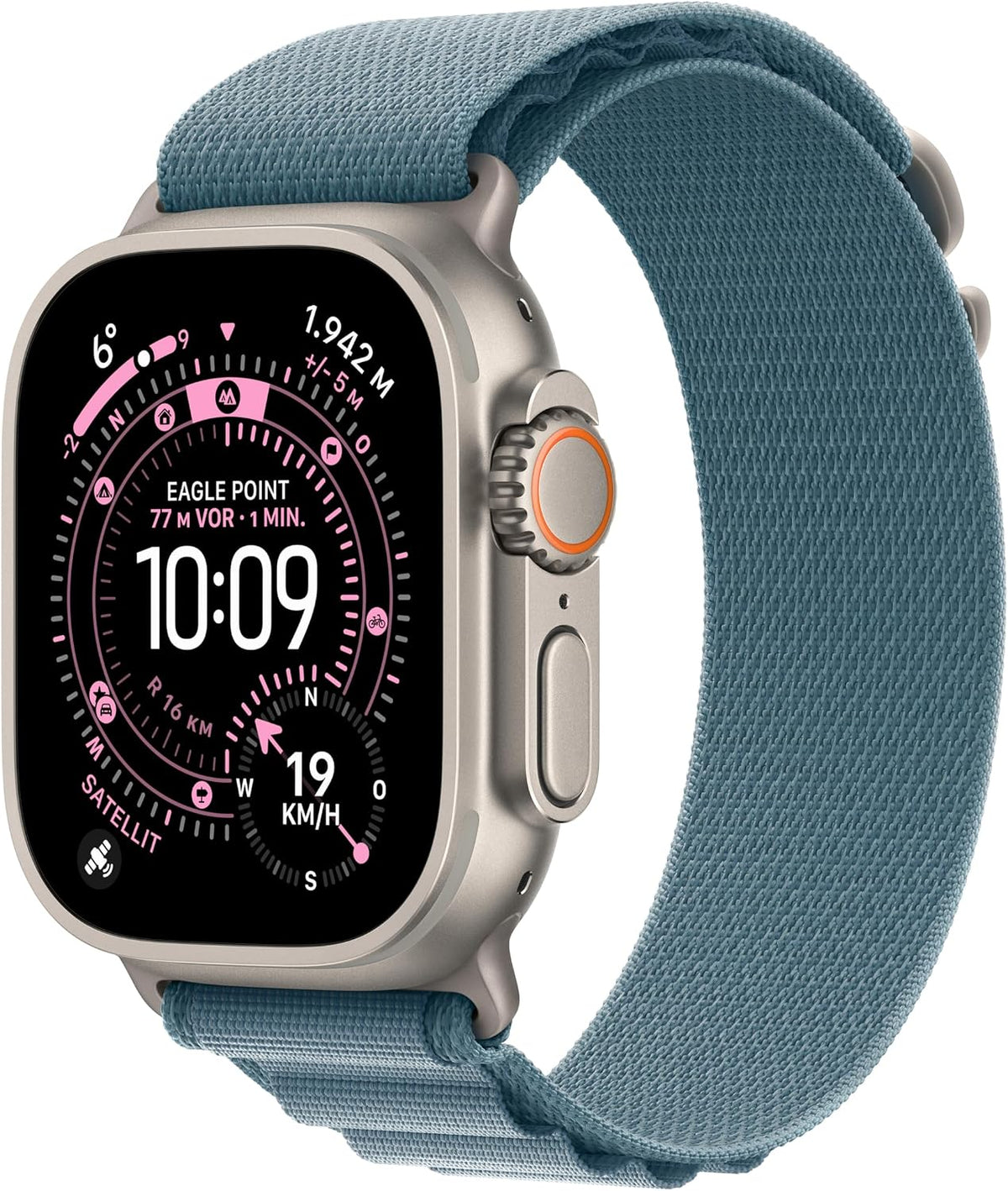 Apple Watch Ultra 3 [GPS + Cellular, inkl. Alpine Loop M hellblau] 49mm Titangehäuse natur – Produktansicht