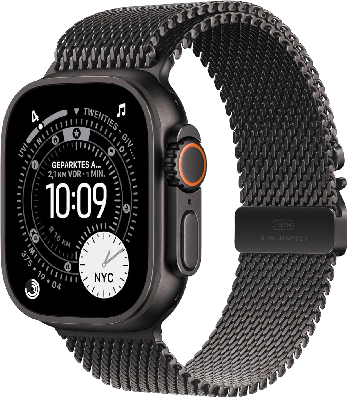 Apple Watch Ultra 3 [GPS + Cellular, inkl. Milainaise-Armband M schwarz] 49mm Titangehäuse schwarz – Refurbished – Produktansicht