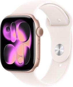 Apple Watch Series 11 [GPS + Cellular, inkl. Sportarmband M/L rosa] 46mm Aluminiumgehäuse rosegold – Refurbished – Produktansicht