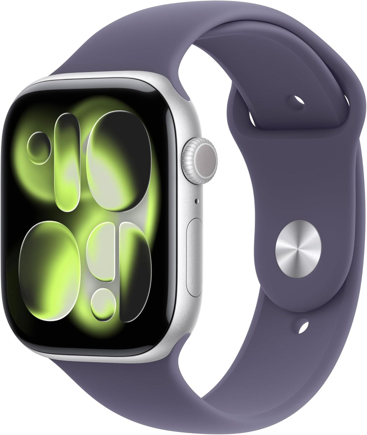 Apple Watch Series 11 [GPS + Cellular, inkl. Sportarmband S/M nebelviolett] 46mm Aluminiumgehäuse silber – Refurbished – Produktansicht